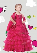 2016 Gorgeous Straps Little Girl Pageant Dress with Ruffled Layers and Hand Made Flowers