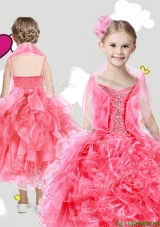 2016 Lovely Spaghetti Straps Little Girl Pageant Dress with Beading and Rolling Flowers
