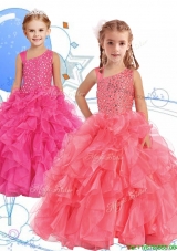 2016 Perfect Beaded and Ruffled Asymmetrical Neckline Little Girl Pageant Dress in Watermelon Red