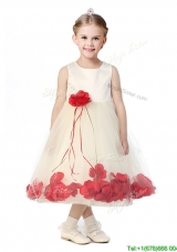 2016 Best Scoop Little Girl Pageant Dress with Red Hand Made Flowers