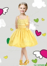 2016 Perfect Spaghetti Straps Belt and Sequins Little Girl Pageant Dress in Yellow