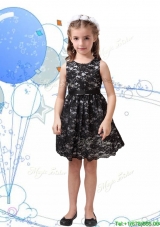 2016 Romantic Scoop Black Little Girl Pageant Dress with Sashes and Lace