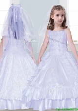 Classical Spaghetti Straps Taffeta Flower Girl Dress with Beading and Lace