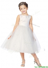Simple Scoop Tulle Sequins Flower Girl Dress in White