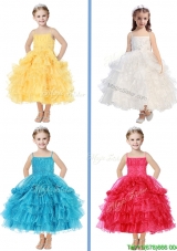 Romantic Spaghetti Straps Girls Party Dress with Beading and Ruffled Layers