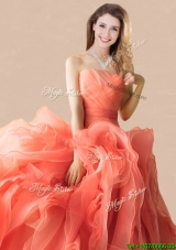Exclusive Rolling Flowers Orange Red Sweet 16 Quinceanera Gowns with Brush Train