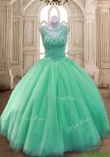 Best See Through Scoop Green Sweet 16 Dress with Beading