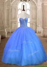 Most Popular Tulle Big Puffy Beaded Sweet 16 Dress in Blue