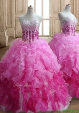Visible Boning Beaded Bodice and Ruffled Quinceanera Dress in Gradient Color