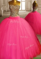 Gorgeous Beaded Bodice Tulle Sweet 16 Dress in Hot Pink
