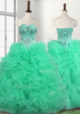 Popular Big Puffy Turquoise Quinceanera Dress with Beading and Ruffles