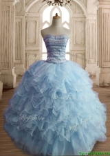 Lovely Light Blue Big Puffy Quinceanera Dress with Beading and Ruffles