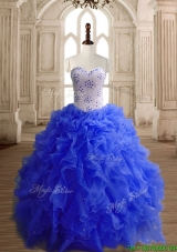 Low Price Beaded Bodice and Ruffled Royal Blue Quinceanera Dress in Organza