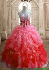 Perfect Gradient Color Organza Quinceanera Dress with Beading and Ruffles