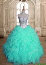 Pretty Apple Green Sweet 16 Dress with Beading and Ruffles for Spring