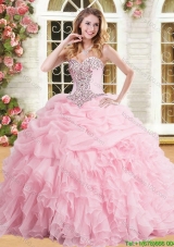 Discount Organza Pink Sweet 16 Dress with Appliques and Ruffles