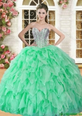Lovely Spring Green Sweet 16 Dress with Beading and Ruffles