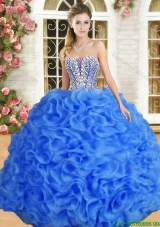 Perfect Beaded and Ruffled Organza Quinceanera Dress in Royal Blue