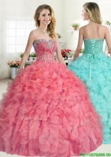 Perfect Beaded and Ruffled Quinceanera Dress in Coral Red