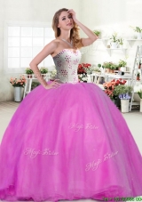 Wonderful Beaded Really Puffy Quinceanera Dress in Hot Pink