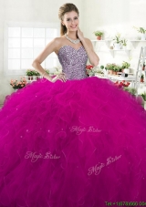 Luxurious Beaded Bodice and Ruffled Tulle Quinceanera Dress in Fuchsia