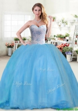 New Style Beaded Tulle Sweet 16 Dress in Baby Blue