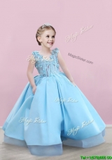 Elegant V Neck Applique Little Girl Pageant Dress in Baby Blue