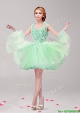 Classical Ruffled and Hand Made Flowers Prom Dress in Apple Green for Spring