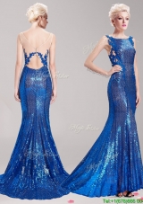 Gorgeous Square Sequined and Applique Prom Dress in Royal Blue