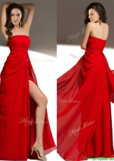 Sexy Strapless High Slit Chiffon Prom Dress in Red for 2016