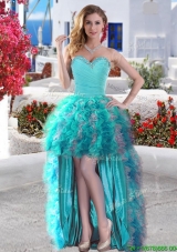 Affordable Beaded and Ruffled Organza Prom Dress in Baby Blue and Grey