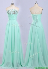 Discount Beaded Strapless Apple Green Evening Dress with Brush Train