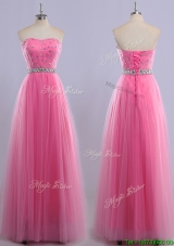 Fashionable Rhinestoned Floor Length Evening Dress in Rose Pink