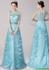 Modest Scoop Applique and Ruffled Prom Dress with Brush Train