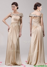 New Style Asymmetrical Neckline Champagne Prom Dress with Beading