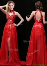 Classical Halter Top Detachable Evening Dress with Lace and Sashes