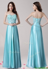 Best Aqua Blue Satin Evening Dress with Beading and Bowknot