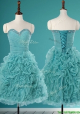 Fashionable Beaded Top and Ruffled Short Prom Dress in Turquoise
