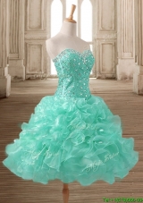 Latest Beaded and Ruffled Short Prom Dress in Apple Green