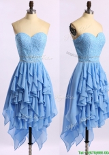 Lovely Beaded Bodice and Ruffled Short Prom Dress in Baby Blue