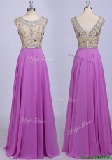 See Through Scoop Beading Chiffon Prom Dress in Lavender