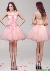 Romantic Hand Made Flowers and Appliques Short Prom Dress in Peach