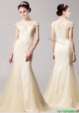 Romantic Scoop Mermaid Beading Prom Dress in Champagne