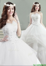 Beautiful Really Puffy Strapless Wedding Dress with Appliques and Beading