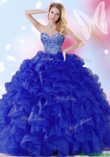 2017 Gorgeous Beaded and Ruffled Royal Blue Quinceanera Dress in Organza