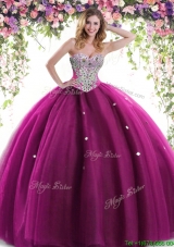 2017 New Arrivals Fuchsia Tulle Sweet 16 Dress with Beading