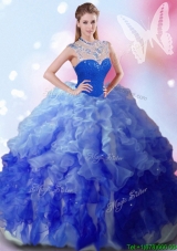 Perfect High Neck Big Puffy Quinceanera Dress with Beading and Ruffles