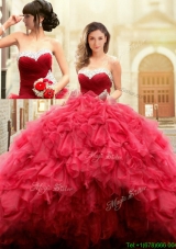 Puffy Skirt Sweetheart Beaded Top and Ruffled Quinceanera Gown in Red