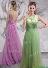 2017 New Style Beaded Spring Green Long Prom Dress with Backless