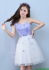 New Applique One Shoulder Prom Dress in White and Lavender